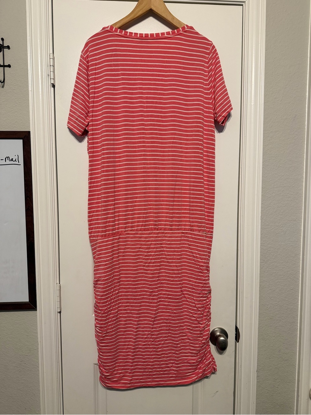 Joules Coral and White Striped Tee Dress